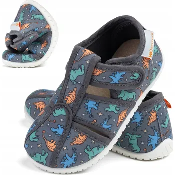 Chlapecké bačkory Papuče BAREFOOT s koženou stélkou, dinosauři, flexibilní, prodyšné, na SUCHÝ ZIP Wojtyłko 23