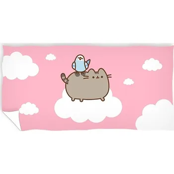 VELKÝ RUČNÍK KOČKA PUSHEEN 70x140 OSUŠKA PLÁŽOVÁ BAVLNĚNÁ RŮŽOVÁ