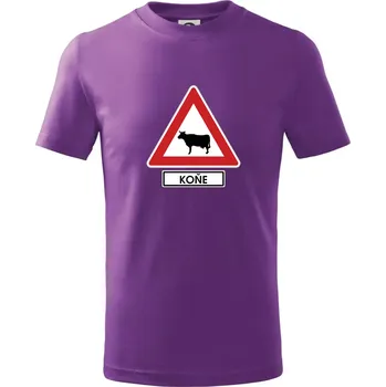 Dopravní značka - Pozor koně / kráva - Tričko dětské bavlněné - 104-110cm / 3-4 roky ( Fialová )