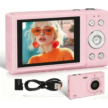 Digitální kompakt 64MP 4K digitální fotoaparát s automatickým ostřením, 18x zoom, 2.8" IPS displej + 64GB karta