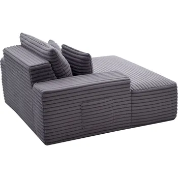 Zahradní lehátko Vevor Lenoška čalouněná 1380 mm s opěrkami a polštáři, hluboké sezení, šedá