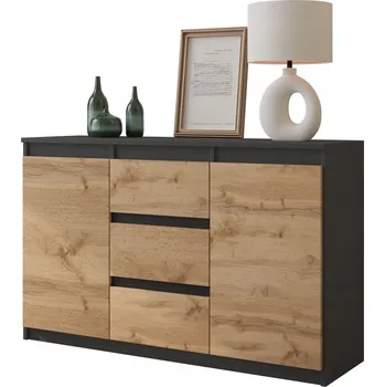 Komoda Komoda Furnica antracitová 120 cm se 2 dvířky a 3 zásuvkami, matná