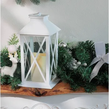 Vánoční dekorace MagicHome Vánoční Lucerna, LED Teplá Bílá, 3xAAA, Plast, Časovač, Bílá, 14x14x32.2 cm, Pohyblivý plamen