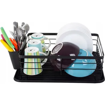 Odkapávač na nádobí VELKÝ ODKAPÁVAČ NA NÁDOBÍ STOJÍCÍ ODKAPÁVAČ S TÁCEM NA TALÍŘE A PŘÍBORY