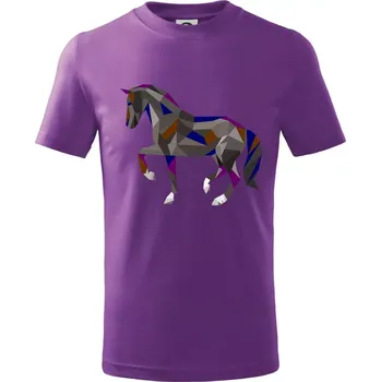 Chlapecké tričko Kůň geometrie barevný - Tričko dětské bavlněné - 134 cm/8 let ( Fialová )