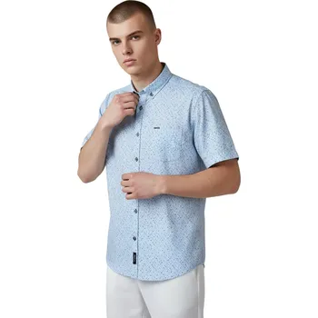 Dámská košile Rawlucci Pánská modrá společenská košile s krátkým rukávem 04 Barva: Modrá, Velikost: 2XL