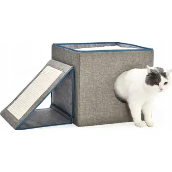 Budka Domeček pro kočky s polštářkem Škrabadlo 3v1 Pelíšek Přenosné skládací lehátko