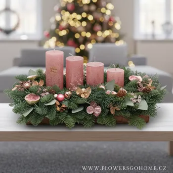 Vánoční dekorace ADVENTNÍ VĚNCE vánoční svícen štola růžová