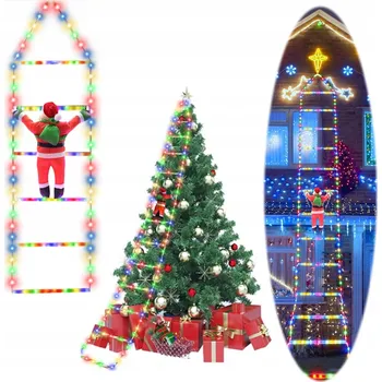 Vánoce Mikuláš na žebříku vánoční dekorace velká 120 cm svítící LED multikolo