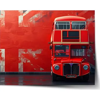 Plakát Sablio Plakát Červený patrový autobus Vlajka - 60x40 cm