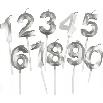 Dortová svíčka Svíčka na dort ČÍSLICE 8 stříbrná Happy Birthday