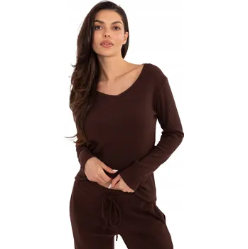 Dámský svetr Dámský svetr tmavě hnědý žebrovaný s výstřihem do V z viskózy