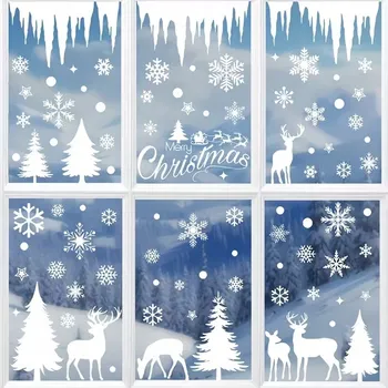 Vánoční dekorace Vánoční Samolepky Sněhové Vločky Lesní dekorace na okno, Zrcadlo , bezlepkové 214 ks