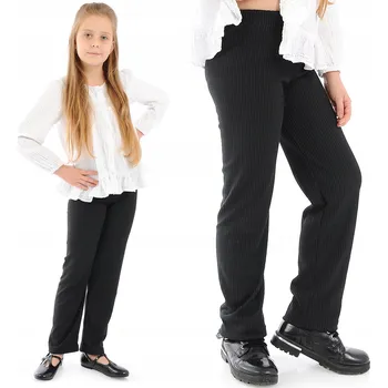 Dívčí oblečení Elegantní dívčí kalhoty s proužkem, rovný střih, Polské, černé, velikost 146