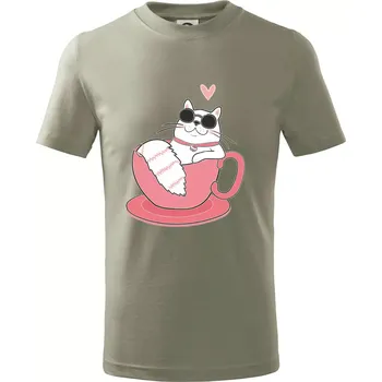 Hustá kočka v hrníčku - Tričko dětské bavlněné - 98 cm / 2 roky ( Light khaki )