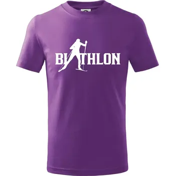 Biathlon nápis - Tričko dětské bavlněné - 122 cm/6 let ( Fialová )