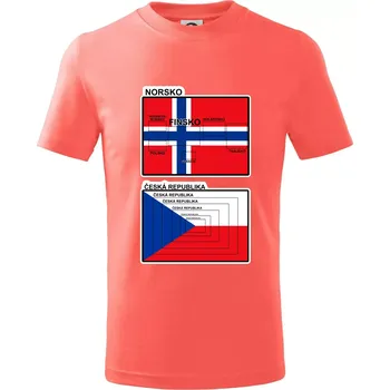 Norská a česká vlajka - Tričko dětské bavlněné - 98 cm / 2 roky ( Korálová )