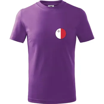 Vlajka Malta kulatá na prso - Tričko dětské bavlněné - 98 cm / 2 roky ( Fialová )