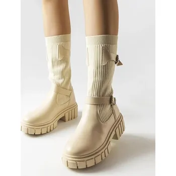 Dámské kozačky Kozačky Solea s elastickou návlekou Ida- béžové, 41 i240_205126_2:41