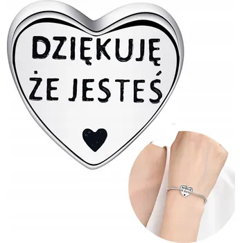 Přívěsek CHARMS PŘÍVĚSEK STŘÍBRNÝ BEADS STŘÍBRO O RYZOSTI 925 ORIGINÁLNÍ SRDCE DĚKUJI