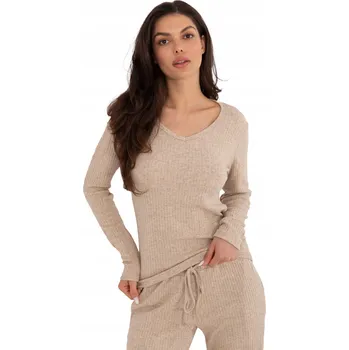 Dámský svetr Dámský svetr béžový Basic žebrovaný výstřih do V viskóza