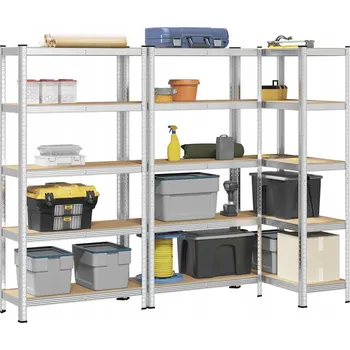 Dílenský regál Regály s 5 policemi, 3 ks, ocel a dřevotřískový materiál