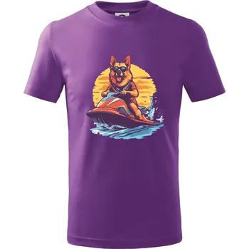Německý ovčák na vodním skútru - Tričko dětské bavlněné - 146 cm/10 let ( Fialová )