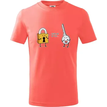 Zámek a klíč - Tričko dětské bavlněné - 98 cm / 2 roky ( Korálová )