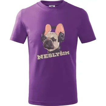 Francouzský buldoček neslyším - Tričko dětské bavlněné - 104-110cm / 3-4 roky ( Fialová )