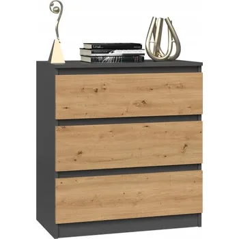 Komoda Komoda TopEshop Malwa antracit/dub artisan, 3 zásuvky, 70x40x75 cm