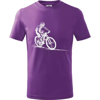 MTB kreslený cyklista - Tričko dětské bavlněné - 158 cm/12 let ( Fialová )