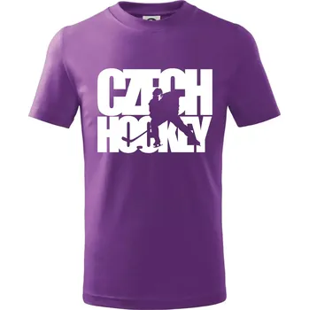 Chlapecké tričko Czech hockey - nápis s hokejistou - Mistrovství světa v ledním hokeji 2026 - Tričko dětské bavlněné - 104-110cm / 3-4 roky ( Fialová )