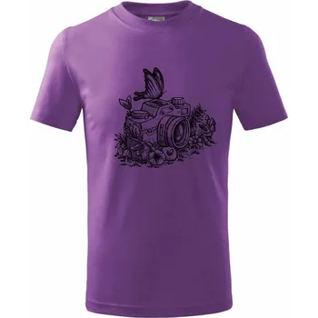 Chlapecké tričko Foťák kreslený motýl - Tričko dětské bavlněné - 122 cm/6 let ( Fialová )
