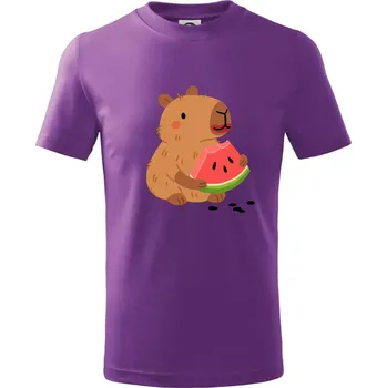 Kapybara s melounem - Tričko dětské bavlněné - 104-110cm / 3-4 roky ( Fialová )
