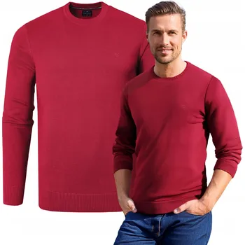 Pánský svetr Pánský svetr klasického střihu, jednobarevný, hladký, základní design ČERVENÝ XL Pako Jeans