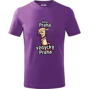 Jednou Praha vždycky Praha - Tričko dětské bavlněné - 104-110cm / 3-4 roky ( Fialová )
