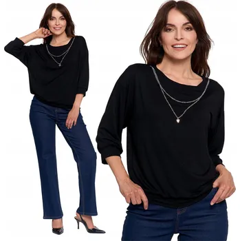 Dámská halenka DÁMSKÁ HALENKA STŘÍHU BOMBKA S ŘETÍZKEM VOLNÁ ELEGANTNÍ TRIČKO MORAJ XL