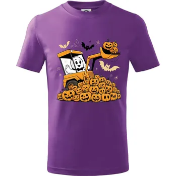 Halloweenský bagr - Tričko dětské bavlněné - 104-110cm / 3-4 roky ( Fialová )