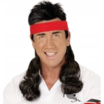 Červená čelenka s vlasy, pokrývka hlavy