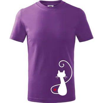 Zamilovaná kočka zpředu - Tričko dětské bavlněné - 104-110cm / 3-4 roky ( Fialová )
