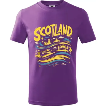 Scotland kreslené vlny - Tričko dětské bavlněné - 122 cm/6 let ( Fialová )