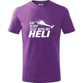 Eat Sleep Play With My Heli - Tričko dětské bavlněné - 98 cm / 2 roky ( Fialová )