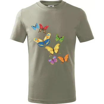 Chlapecké tričko Barevní motýli - Tričko dětské bavlněné - 98 cm / 2 roky ( Light khaki )
