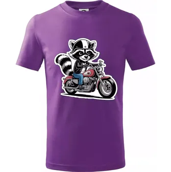 Mýval na motorce kreslený - Tričko dětské bavlněné - 98 cm / 2 roky ( Fialová )