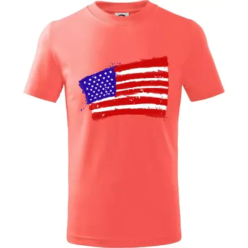 Americká vlajka ohnutá - Tričko dětské bavlněné - 98 cm / 2 roky ( Korálová )