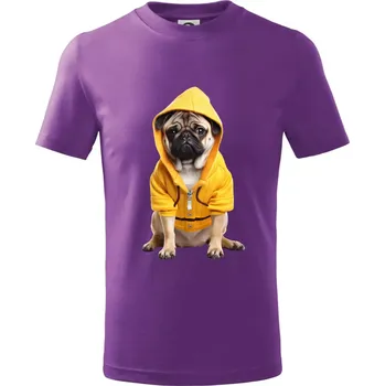 Mops v mikině - Tričko dětské bavlněné - 134 cm/8 let ( Fialová )