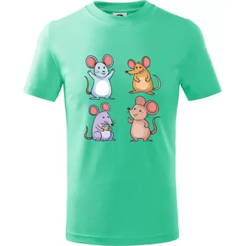 Barevné myši - Tričko dětské bavlněné - 98 cm / 2 roky ( Mátová )