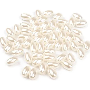 Plastové voskové korálky / perly Glance oliva 6x10 mm, střední, F1 krémová světlá