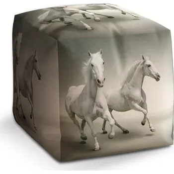 Taburet Sablio Taburet Cube Dva bílí koně: 40x40x40 cm