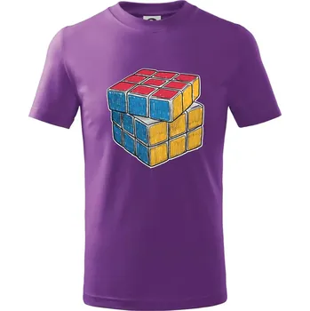 Rubikova kostka kreslená - Tričko dětské bavlněné - 104-110cm / 3-4 roky ( Fialová )